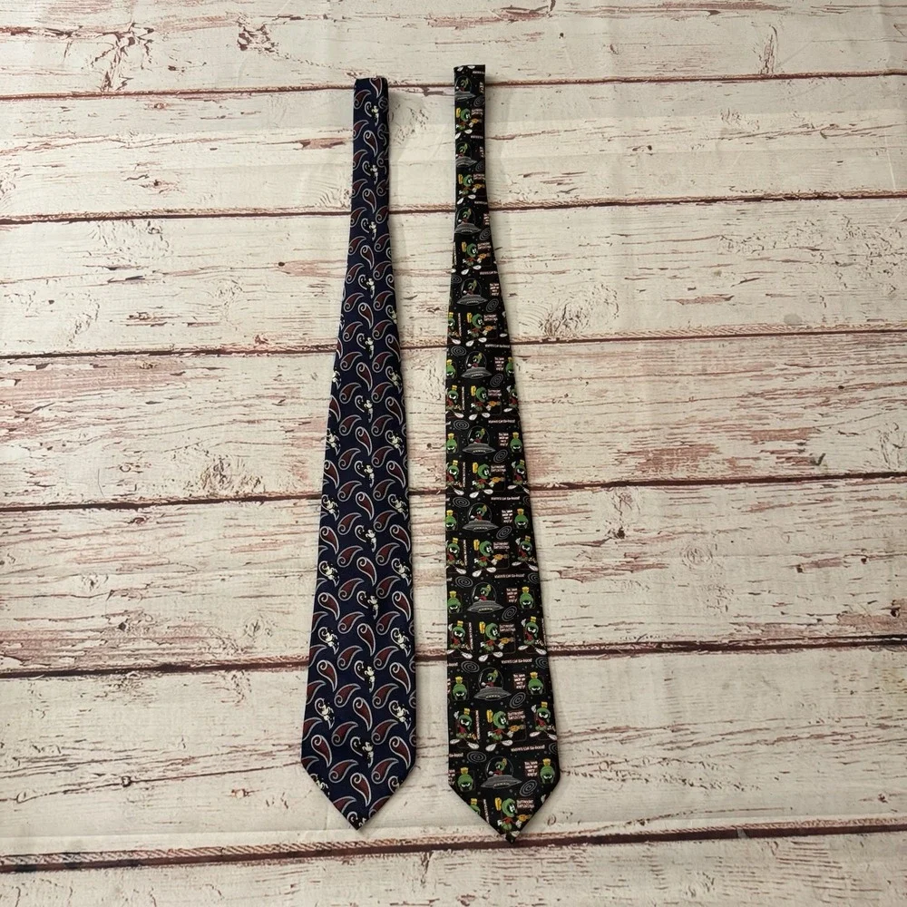 Vintage 90s Looney Tunes Marvin the Martian & Disney Mickey Cartoon Neck Tie Lot